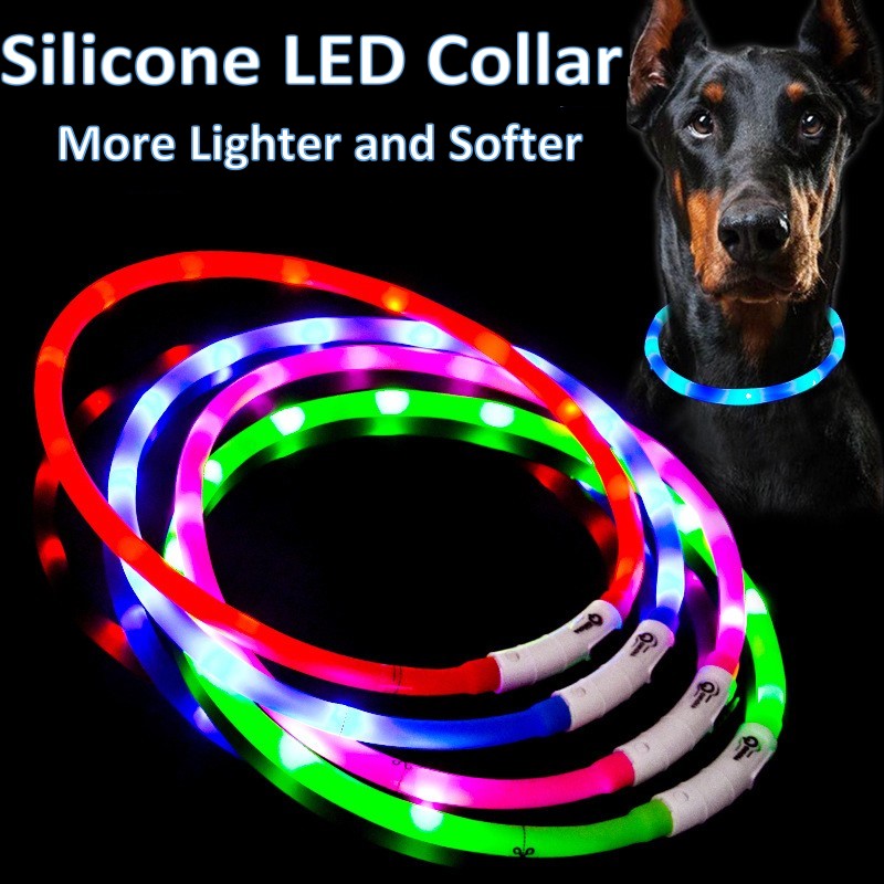 Tech Dog Accessories - Silikon-LED-Hundehalsband, wiederaufladbar, 3 Arbeitsmodi, mehr leichter,