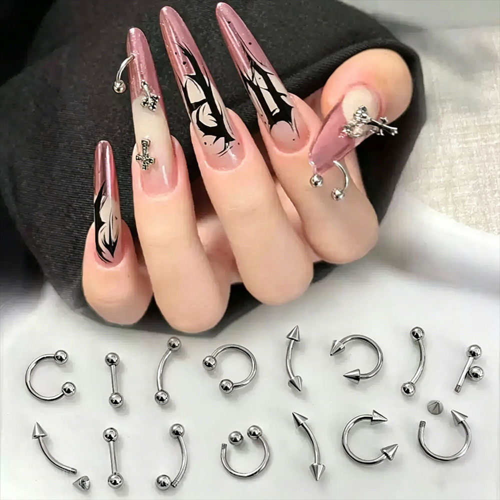 Y2K Tech Accessories - 10 Stück Abnehmbare Nagel-Piercing-Nieten Charms Punk