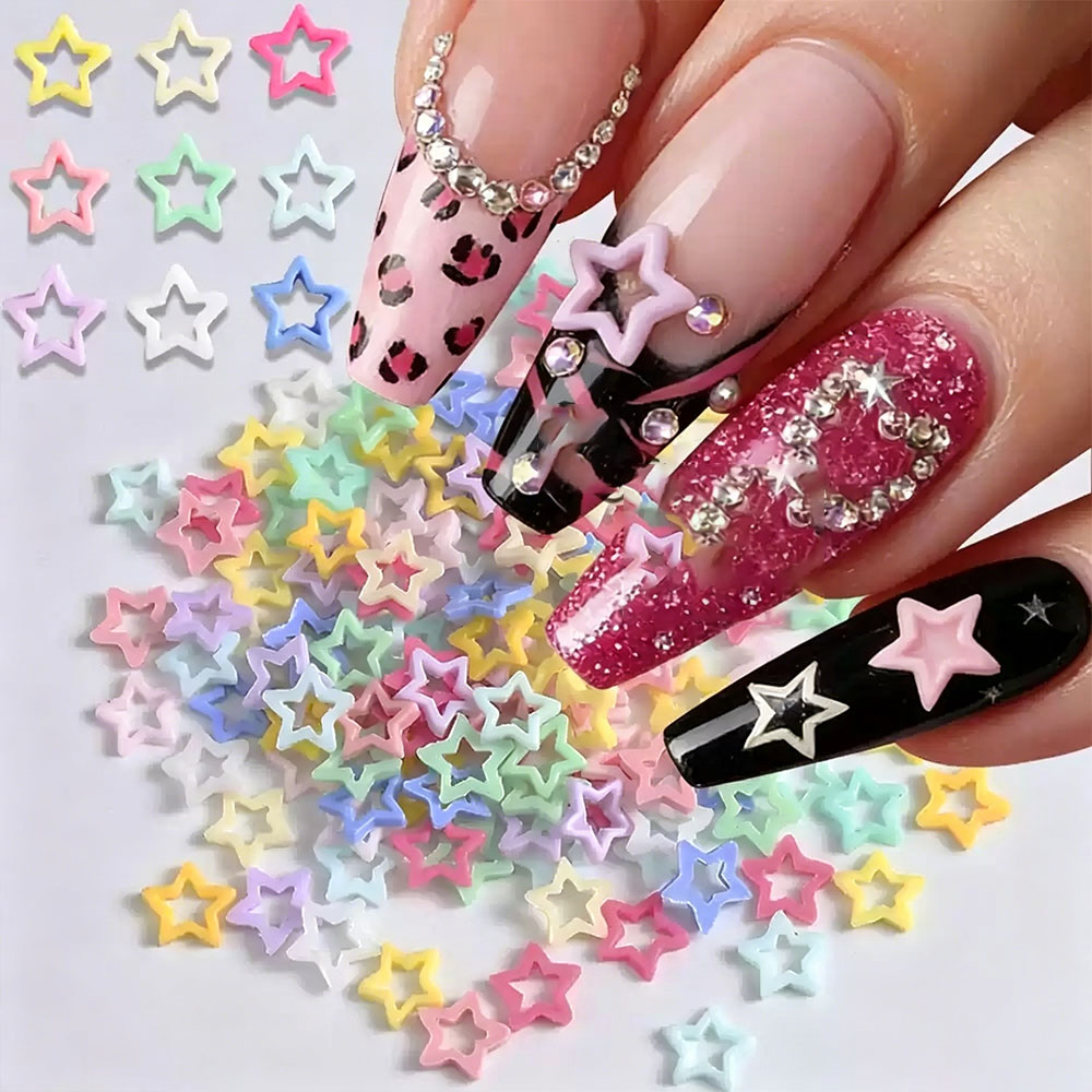 Y2K Tech Accessories - 50/100 Stück Bonbonfarbene 8mm Hohlstern-Nagelcharms 3D